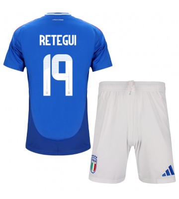 Italia Mateo Retegui #19 Primera Equipación Niños Eurocopa 2024 Manga Corta (+ Pantalones cortos)